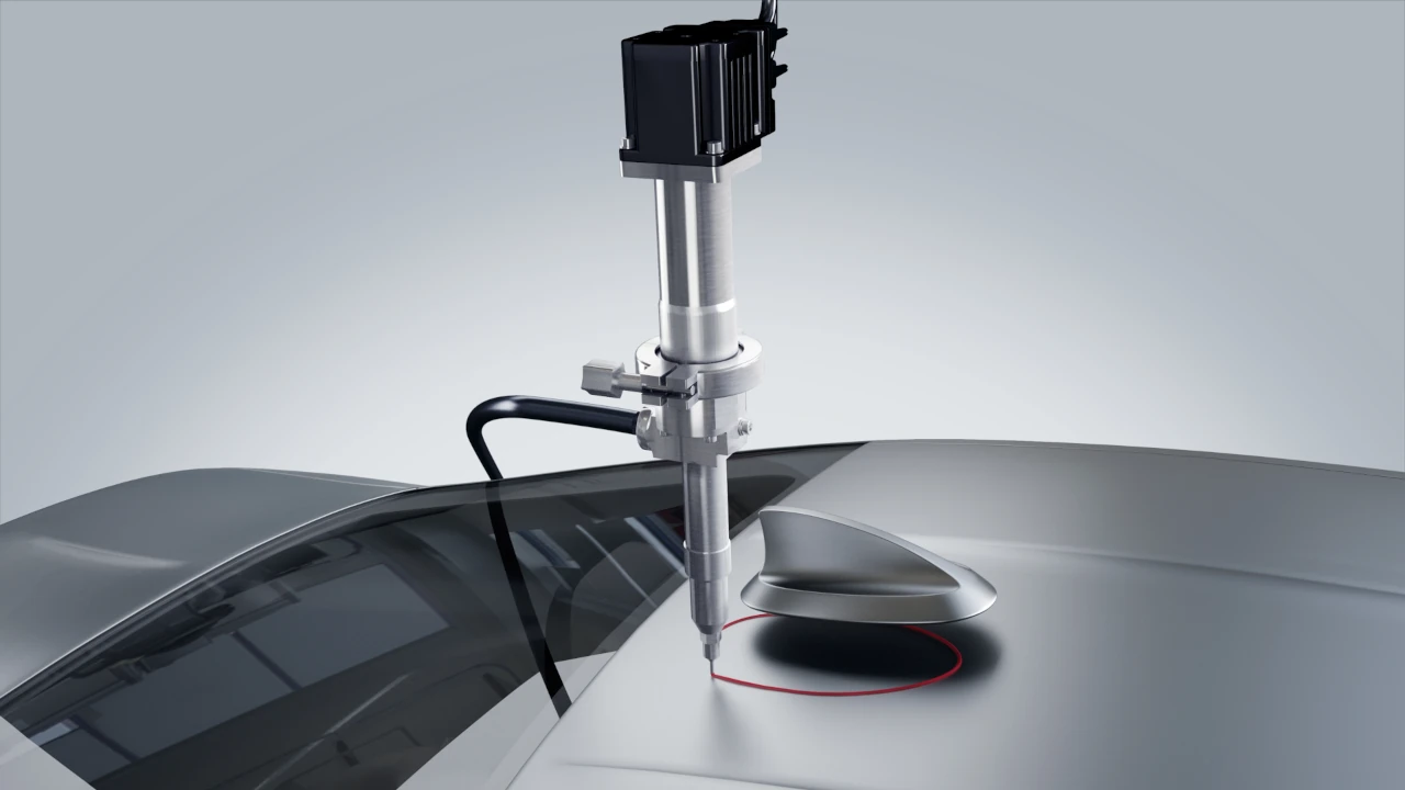 Klebstoffdosierung mit ViscoTec-Dosierpumpen in einer Automobilanwendung - Antennenverklebung